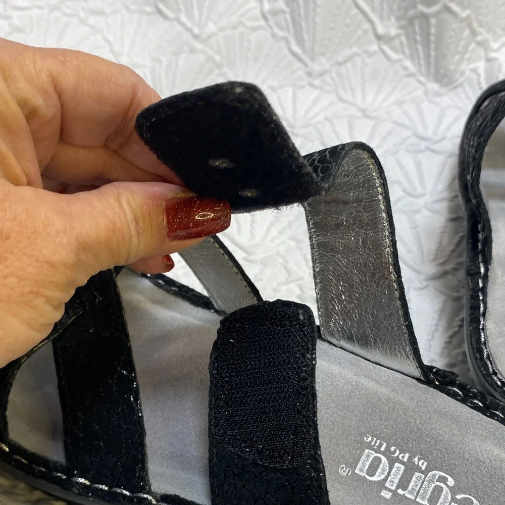 Alegria‎ Victoriah Lustrous Black Strappy Leather Chiappetta Slide Sandals comfy - Picture 12 of 14